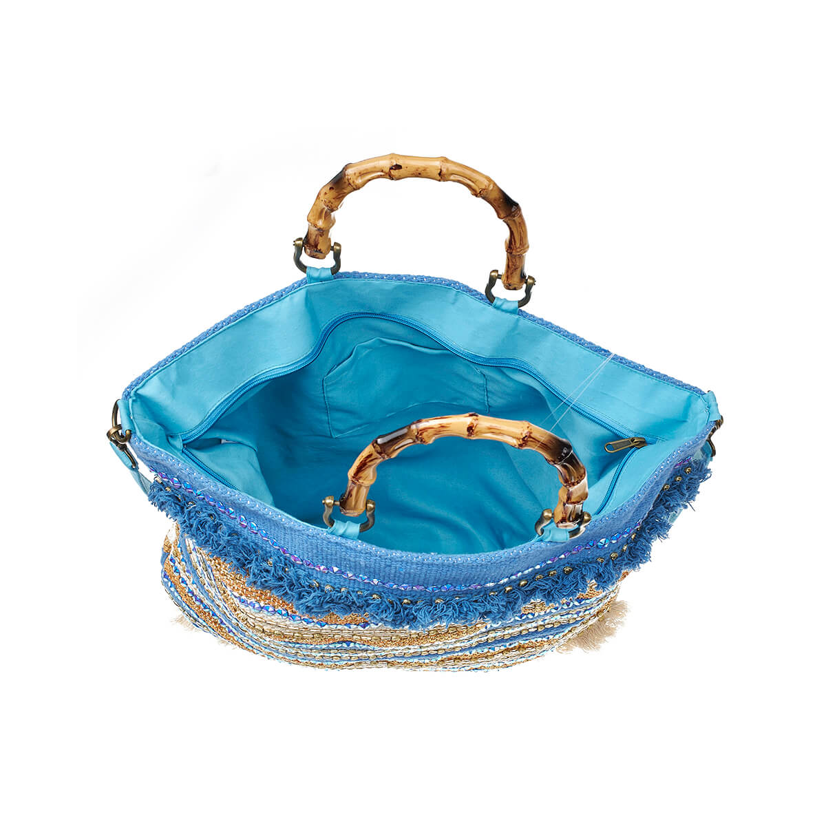 Verde Γυναικεία Τσάντα θαλάσσης 14-0277 Βαμβακερή Μπλε