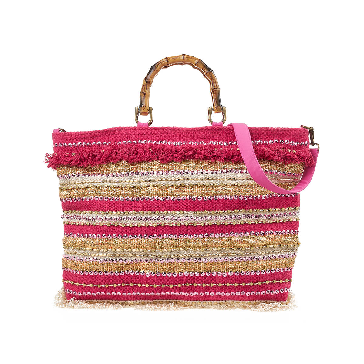 Verde Γυναικεία Τσάντα θαλάσσης 14-0277 Βαμβακερή Φούξια