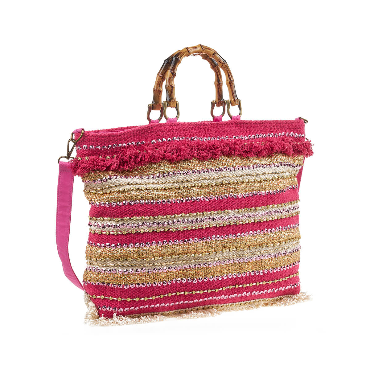 Verde Γυναικεία Τσάντα θαλάσσης 14-0277 Βαμβακερή Φούξια