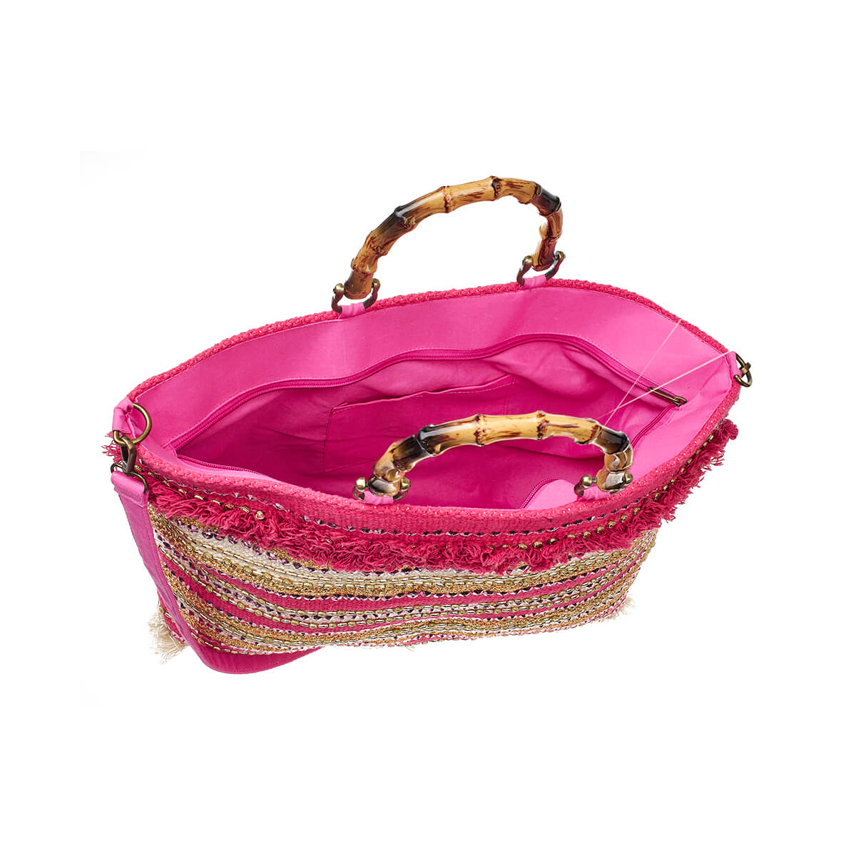 Verde Γυναικεία Τσάντα θαλάσσης 14-0277 Βαμβακερή Φούξια