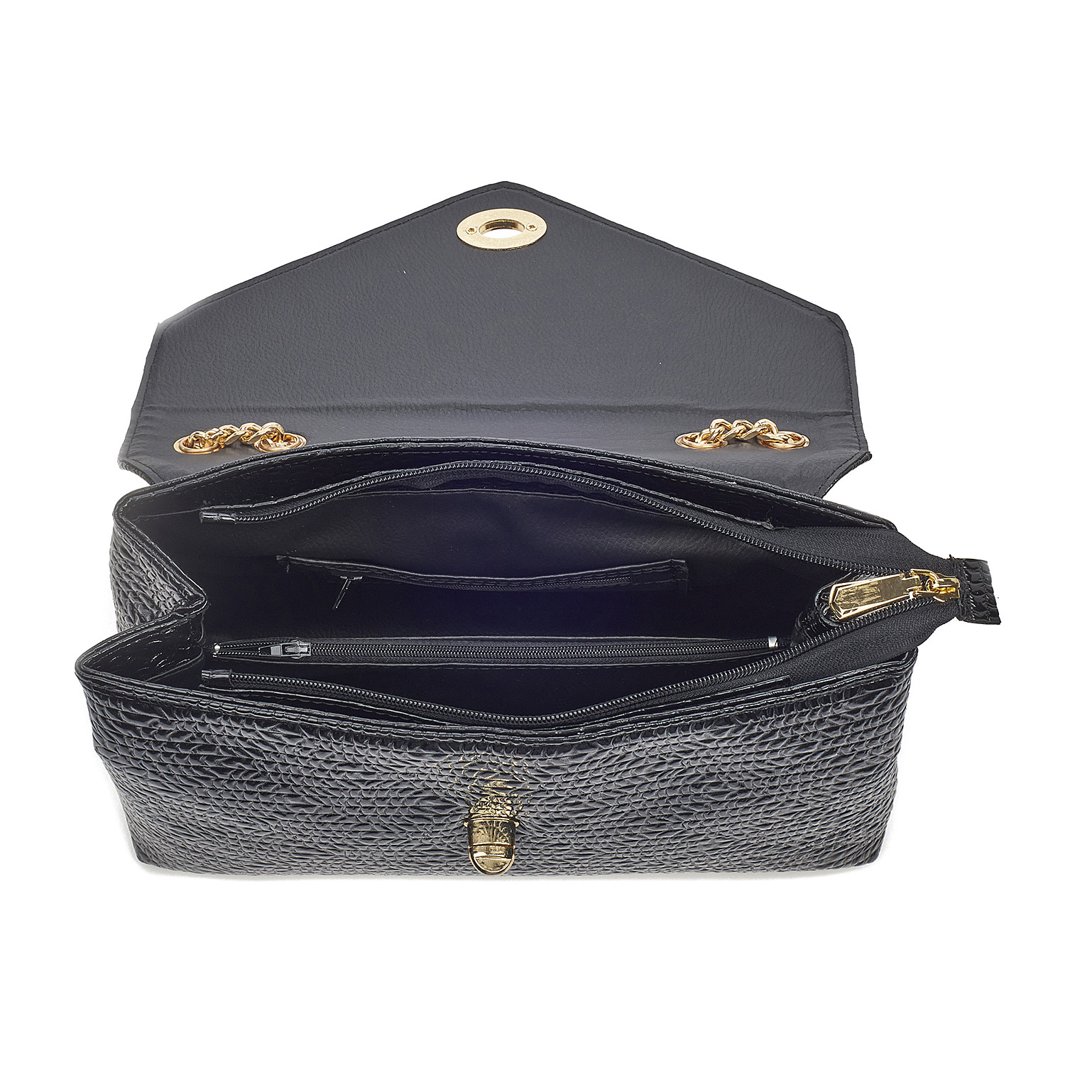 Sequoia Γυναικεία Τσάντα Ώμου με Ανάγλυφο Μοτίβο Κροκό και Χρυσή Αλυσίδα V-141CR Μπεζ