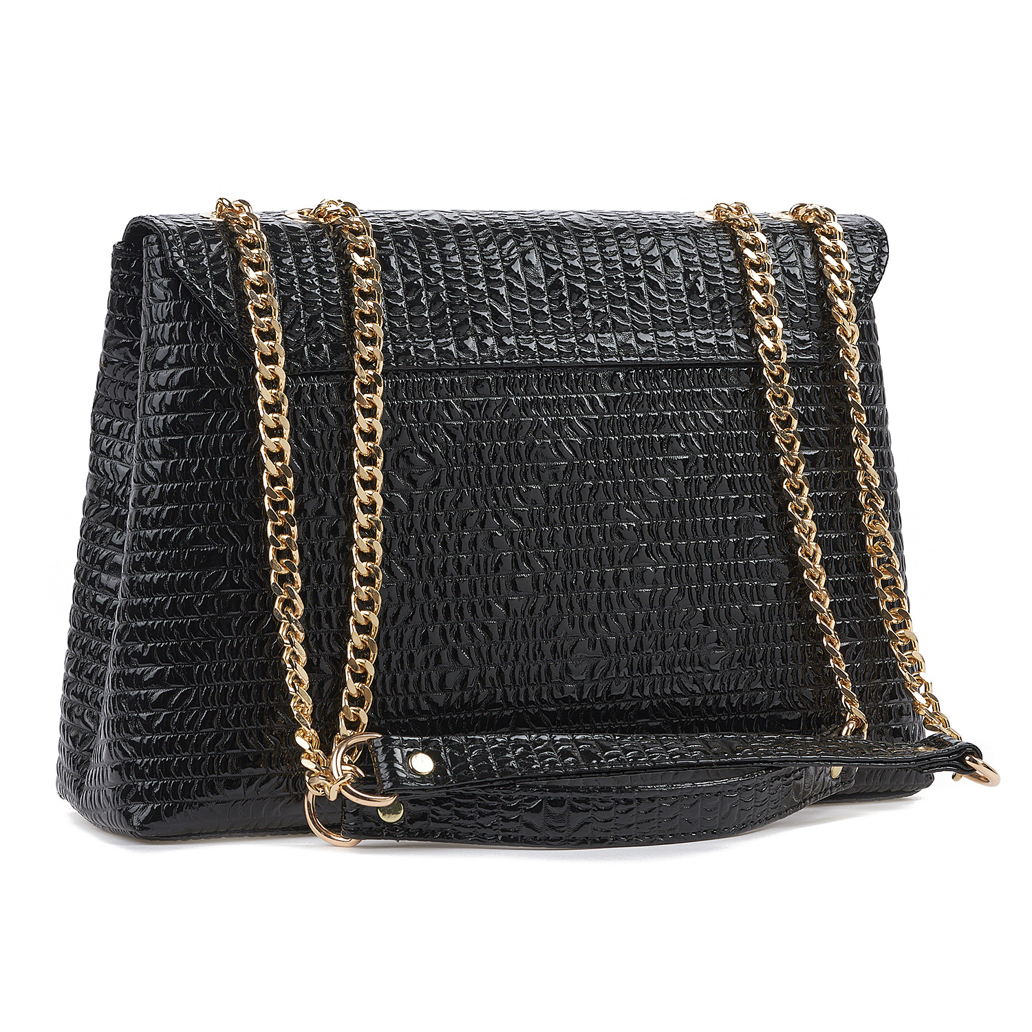 Sequoia Γυναικεία Τσάντα Ώμου με Ανάγλυφο Μοτίβο και Χρυσή Αλυσίδα V-141BU Μαύρο