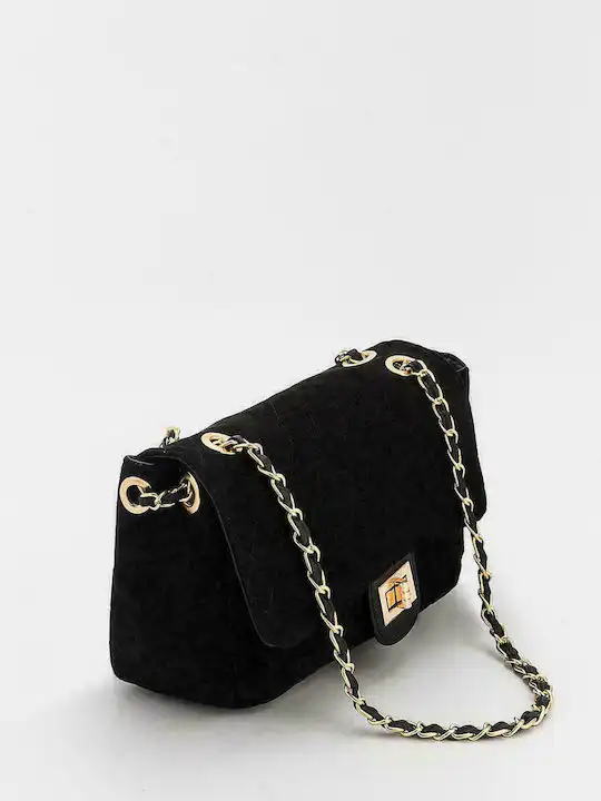 Verde Γυναικεία Τσάντα Suede Χιαστί 16-5623 μαύρο