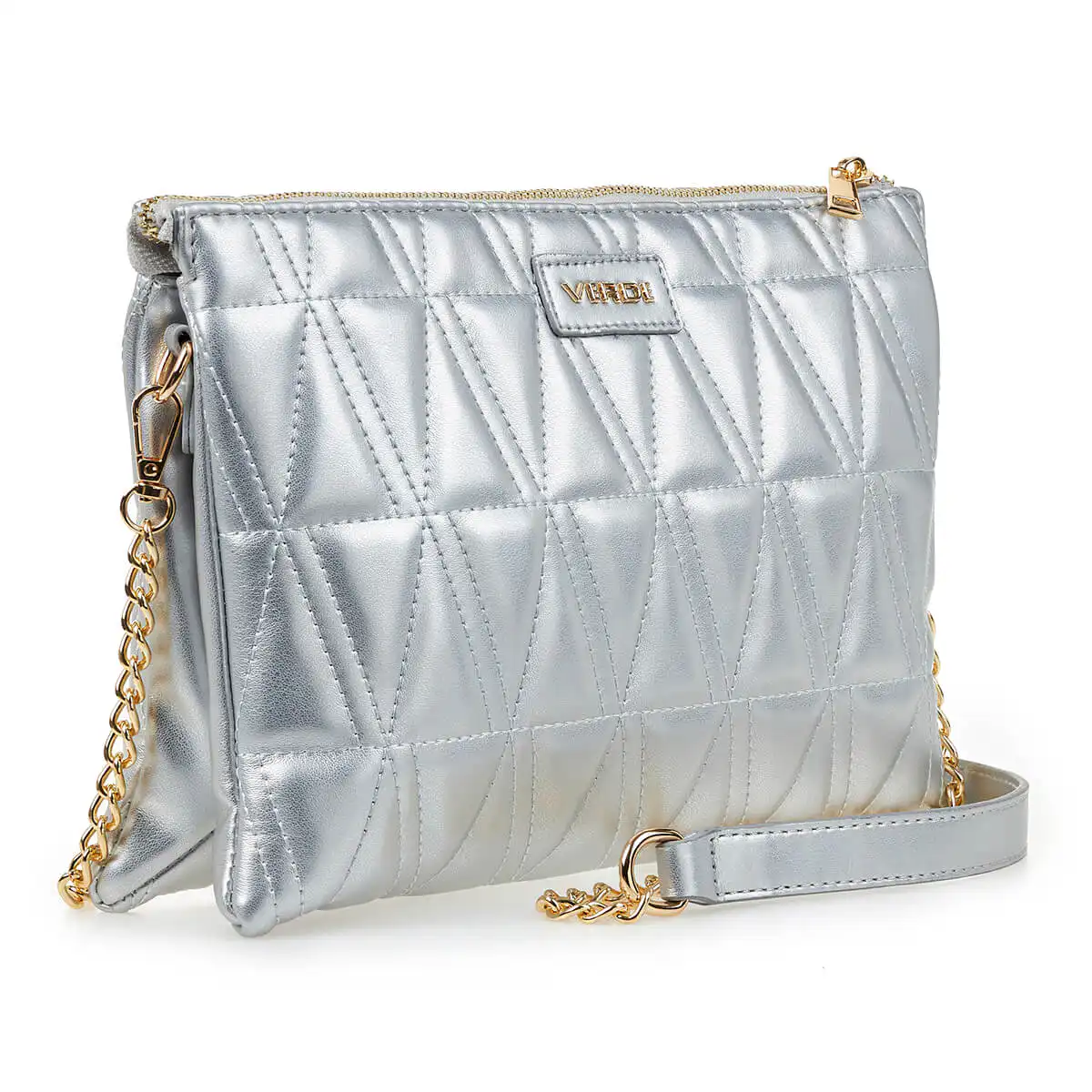 Verde Γυναικεία Τσάντα Χιαστί 16-6939 Ασημί