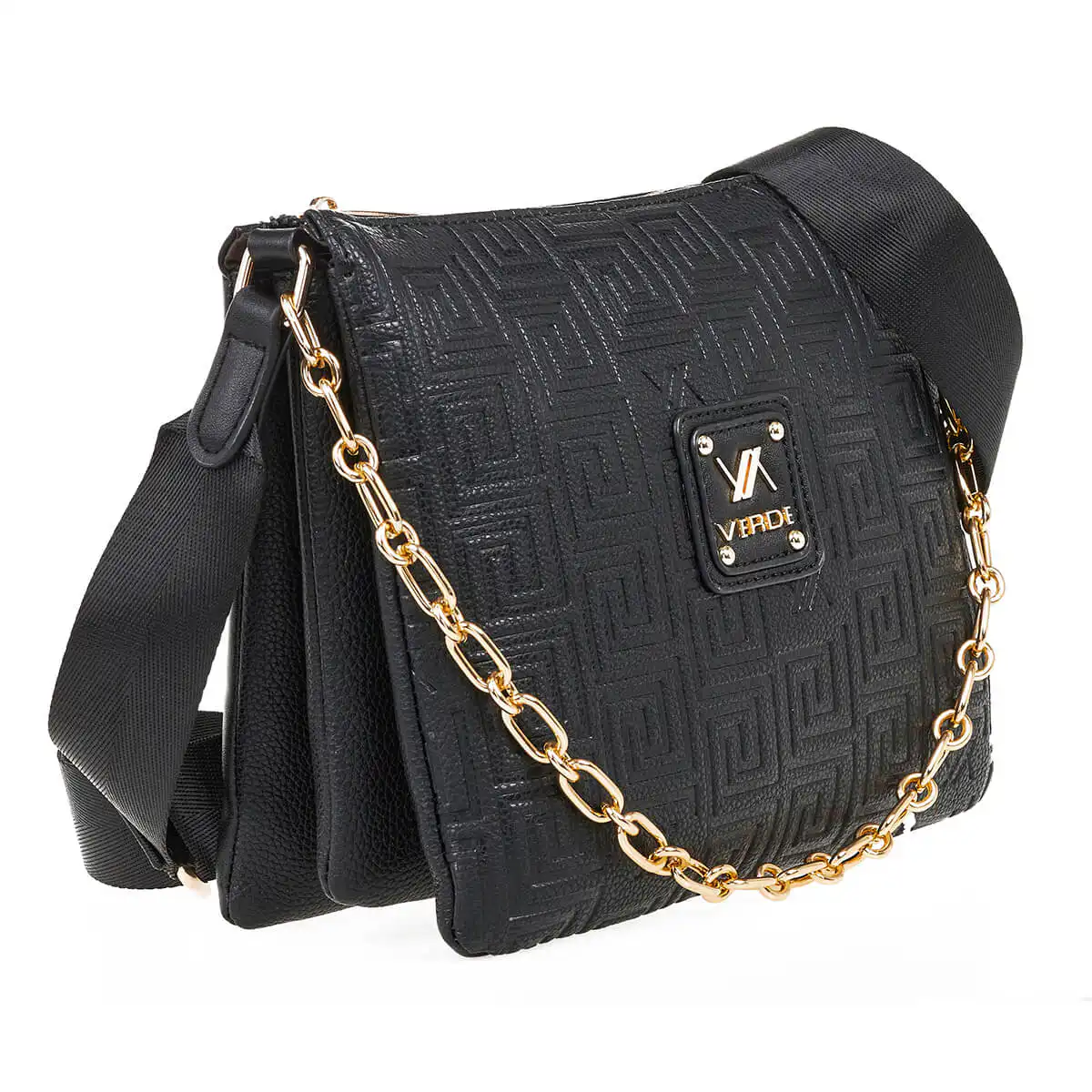 Verde Γυναικεία Τσάντα Χιαστί 16-7090 Μαύρο