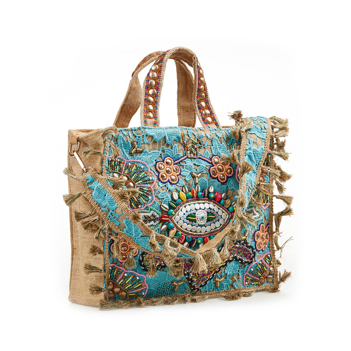 Verde Γυναικεία Τσάντα Ώμου 16-7223 απο Γιούτα & Βαμβάκι Πολύχρωμο Verde Γυναικεία Τσάντα Ώμου 16-7223 απο Γιούτα & Βαμβάκι Πολύχρωμο