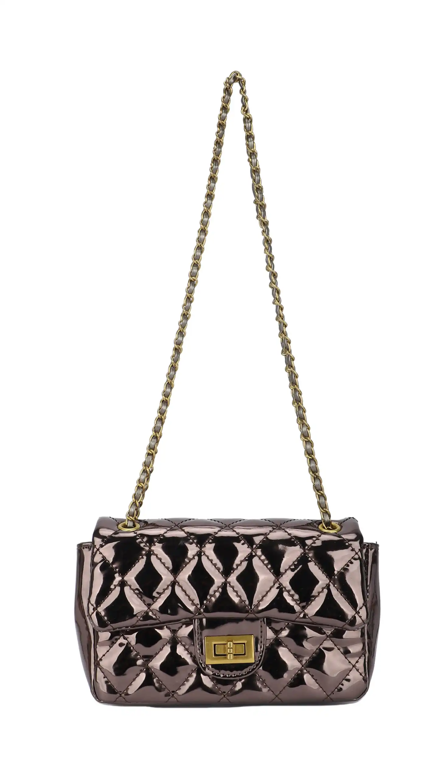 Γυναικείο Μεταλλικό καπιτονέ Χιαστί Τσαντάκι Phil F PH4340 Μπρονζέ