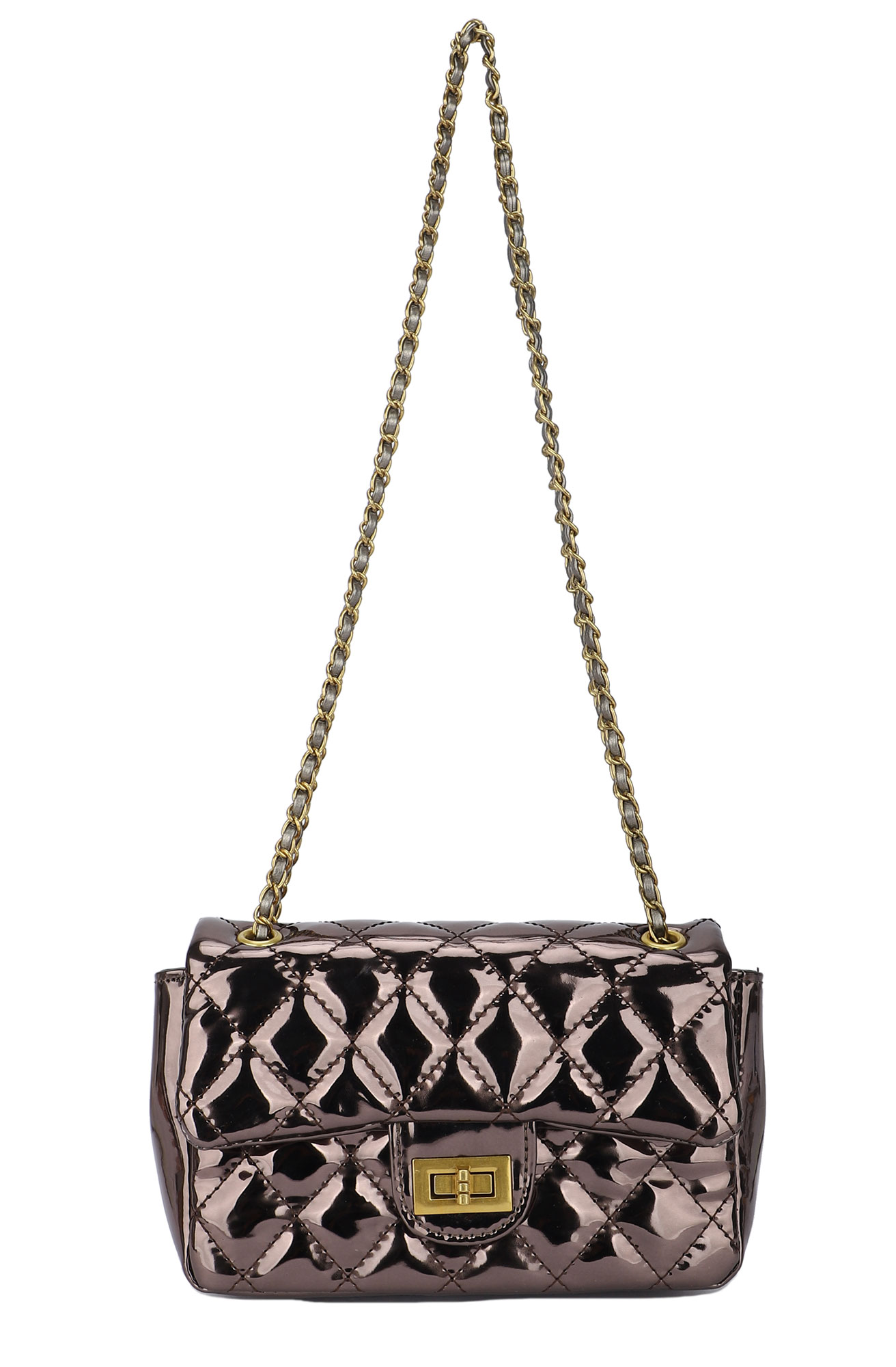 Γυναικείο Μεταλλικό καπιτονέ Χιαστί Τσαντάκι Phil F PH4340 Μπρονζέ