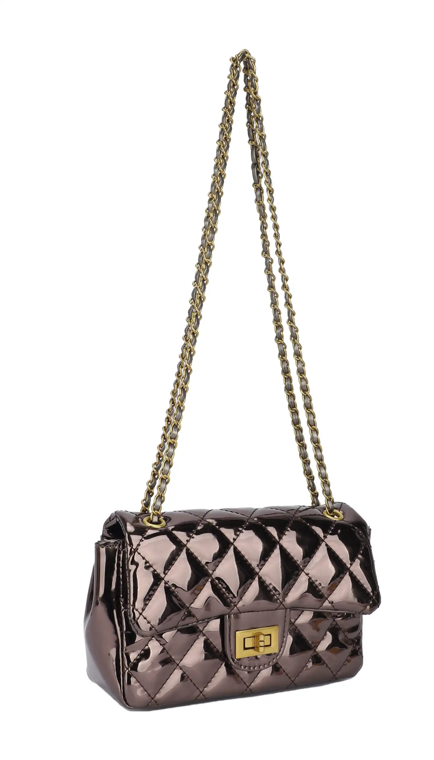 Γυναικείο Μεταλλικό καπιτονέ Χιαστί Τσαντάκι Phil F PH4340 Μπρονζέ