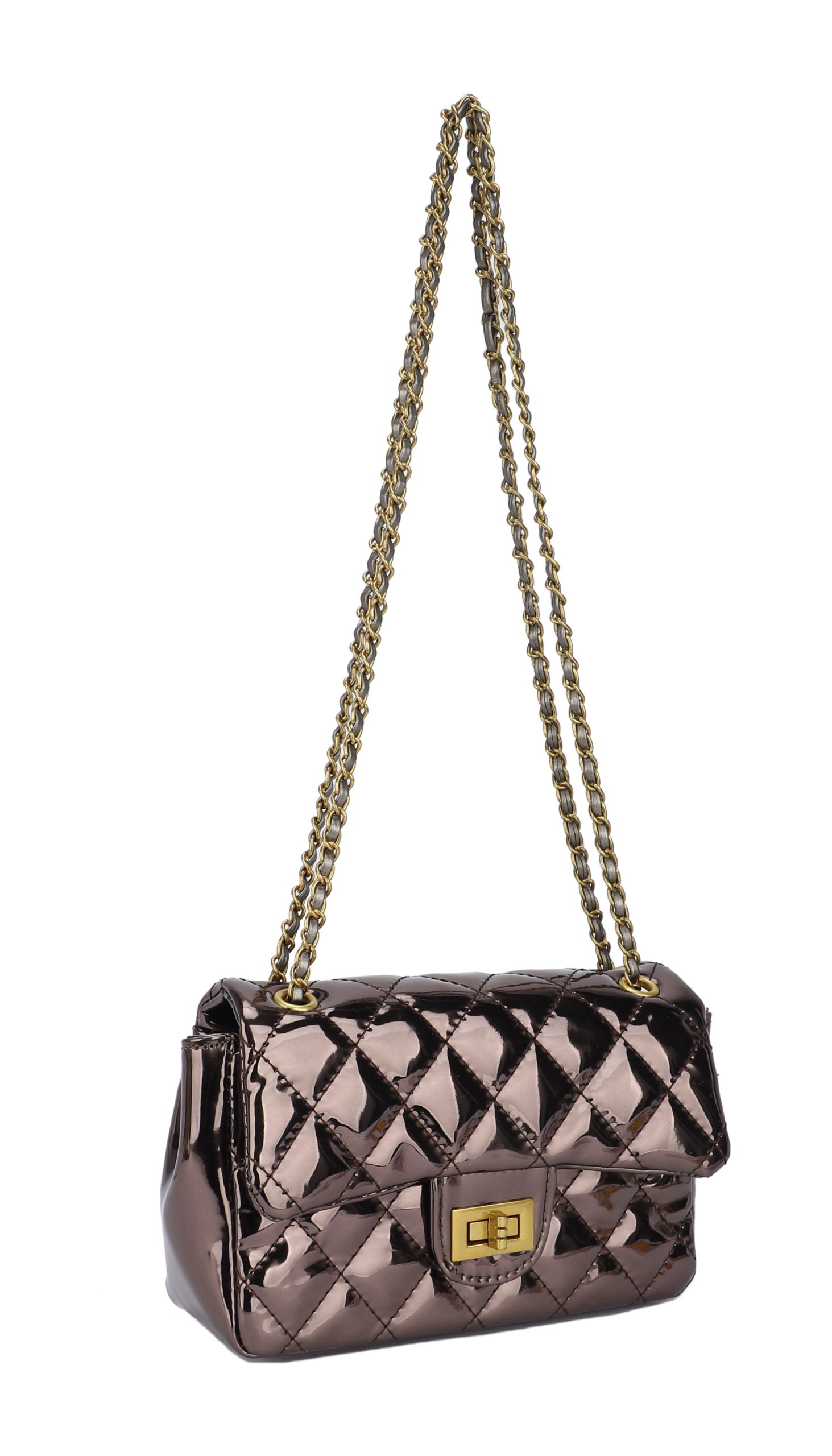 Γυναικείο Μεταλλικό καπιτονέ Χιαστί Τσαντάκι Phil F PH4340 Μπρονζέ