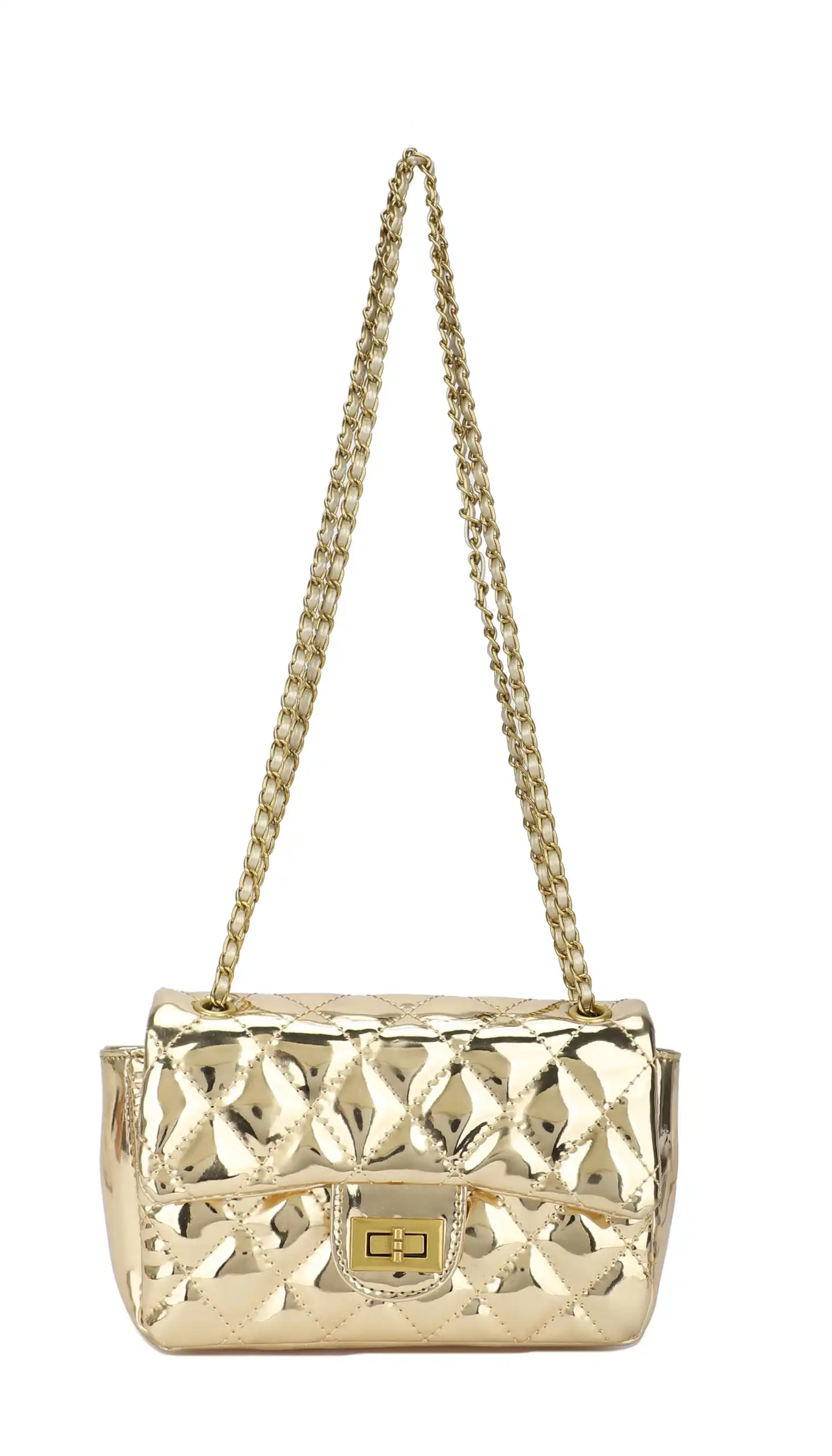 Γυναικείο Μεταλλικό καπιτονέ Χιαστί Τσαντάκι Phil F PH4340 Μπρονζέ