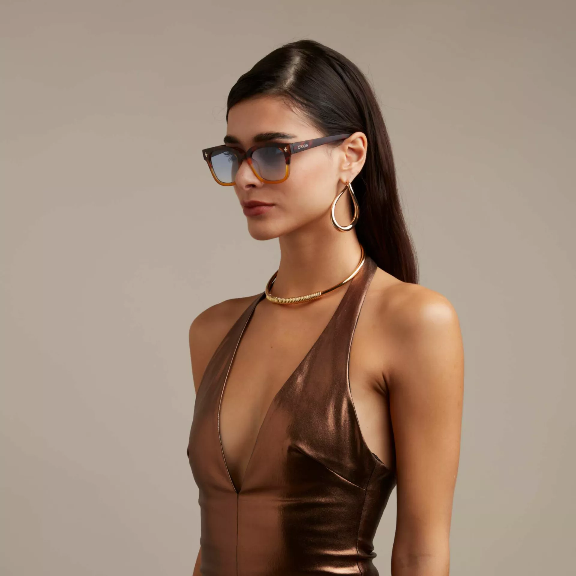 Okkia γυαλιά ηλίου Giovanni - Unisex Havana Yellow (blue lenses)