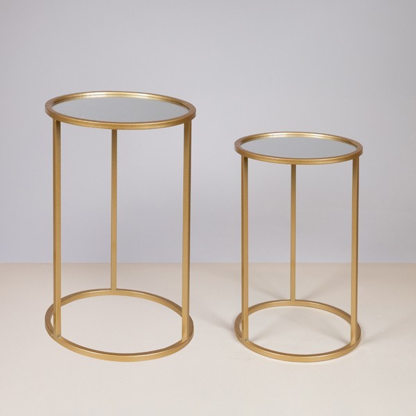 S/2  ΒΟΗΘΗΤΙΚA ΤΡΑΠΕΖΑΚΙΑ ΜΕΤΑΛΛΙΚΑ ΜΕ ΓΥΑΛΙ ΧΡΥΣΑ 38×55.5cm/33×50.5cm