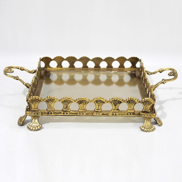 ΔΙΣΚΟΣ ΓΥΑΛΙΝΟΣ ΜΕ ΜΕΤΑΛΛΙΚΑ ΤΕΛΕΙΩΜΑΤΑ ΑΝΤΙΚΕ ΧΡΥΣΟ-ΜΕΛΙ ΓΥΑΛΙ 36x27x7cm