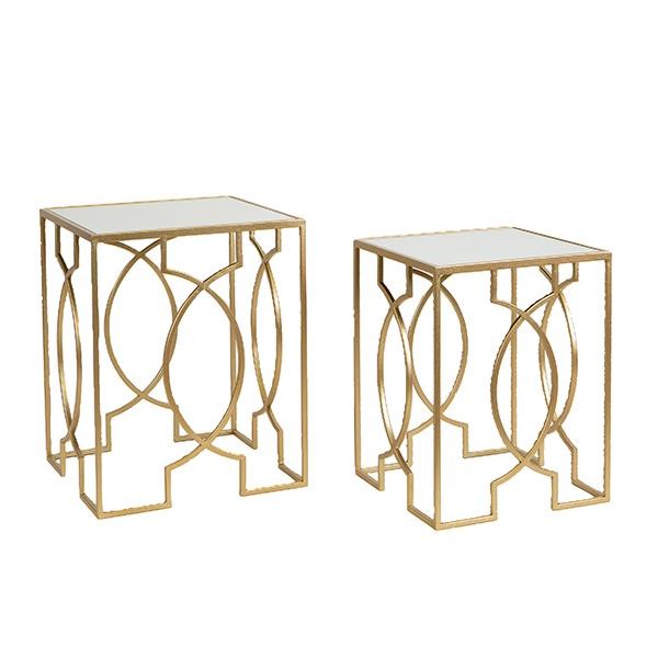 S/2 ΒΟΗΘΗΤΙΚΑ ΤΡΑΠΕΖΑΚΙΑ ΜΕΤΑΛΛΙΚΑ ΧΡΥΣΑ ME ΓΥΑΛΙ 40.5×40.5×51.5cm / 35.5×35.5×46.5cm