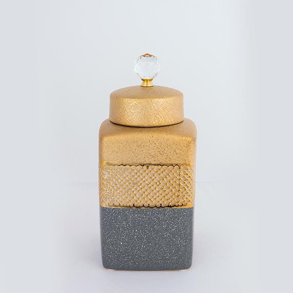 ΒΑΖO ΜΕ ΚΑΠΑΚΙ ΚΕΡΑΜΙΚΟ ΓΚΡΙ – ΧΡΥΣΟ 14.5×14.5x30cm