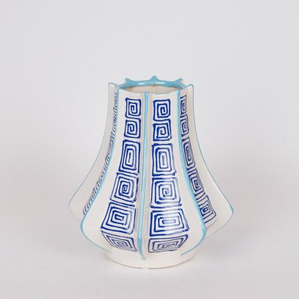 ΒΑΖΟ ΚΕΡΑΜΙΚΟ ΑΣΠΡΟ-ΜΠΛΕ ΜΕ ΓΑΛΑΖΙΕΣ ΓΡΑΜΜΕΣ 22x22x25cm