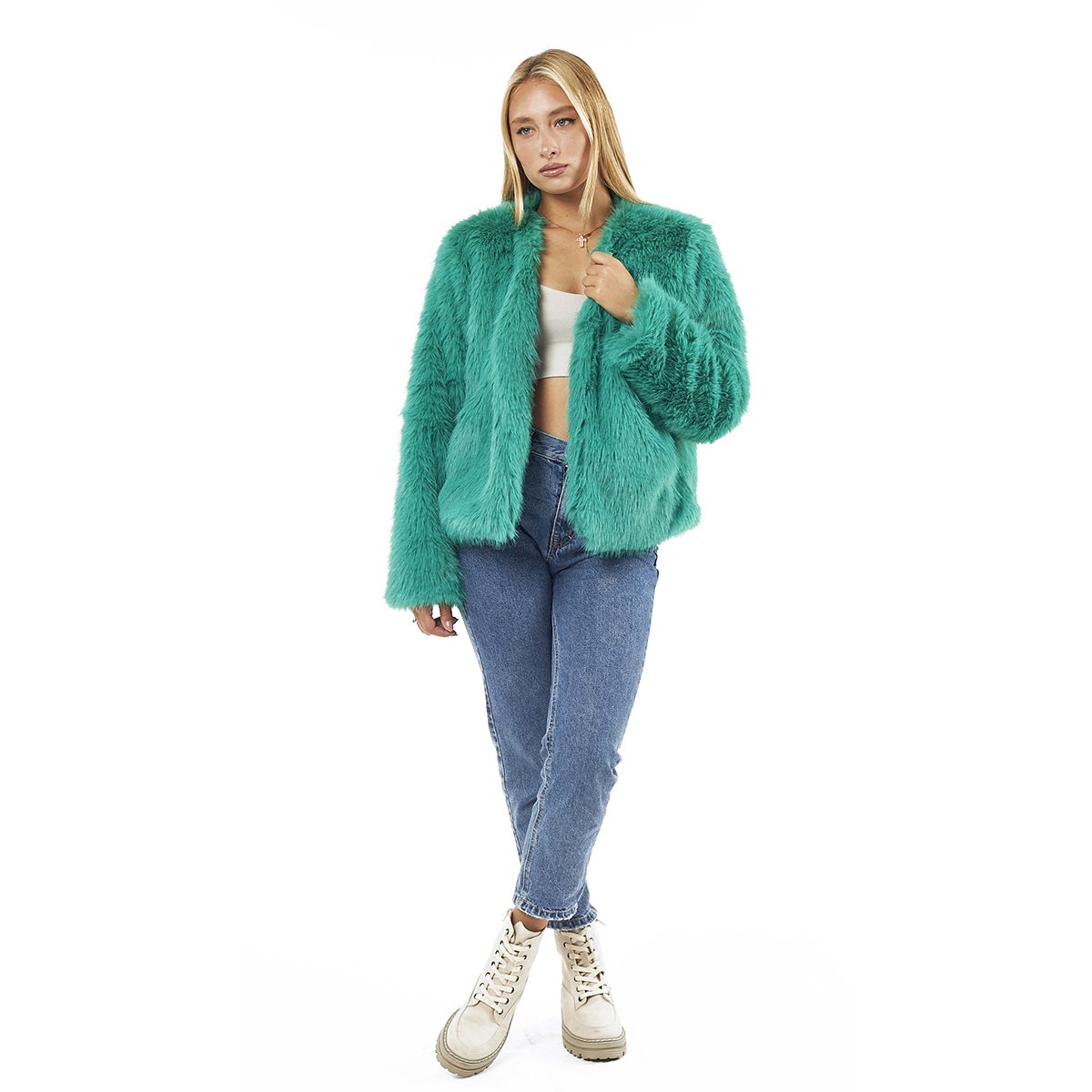 Verde Γυναικείο Γούνινο Μποφάν 33-0699 Πράσινο