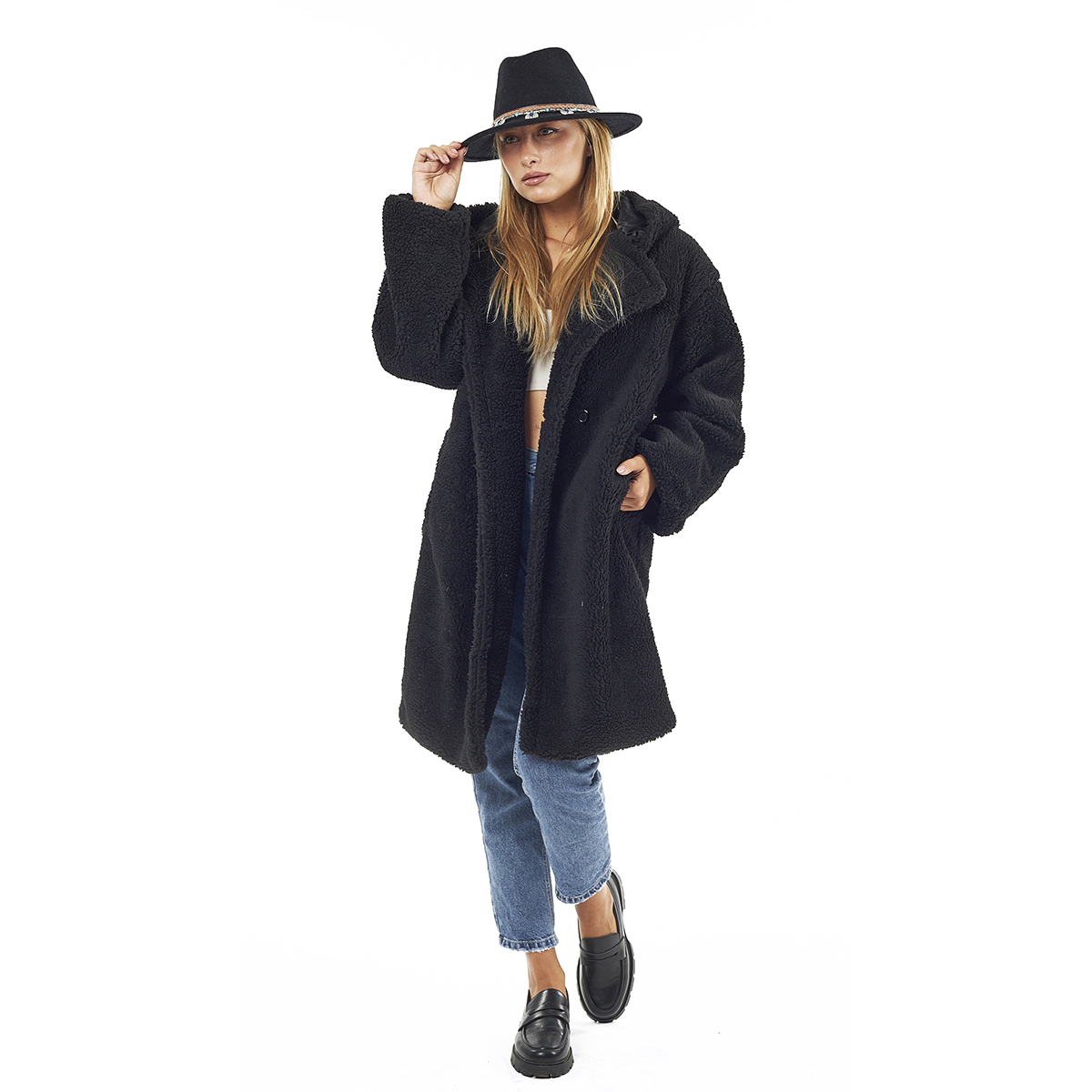 Verde Γυναικείο Γούνινο Παλτό 33-0701 Μαύρο