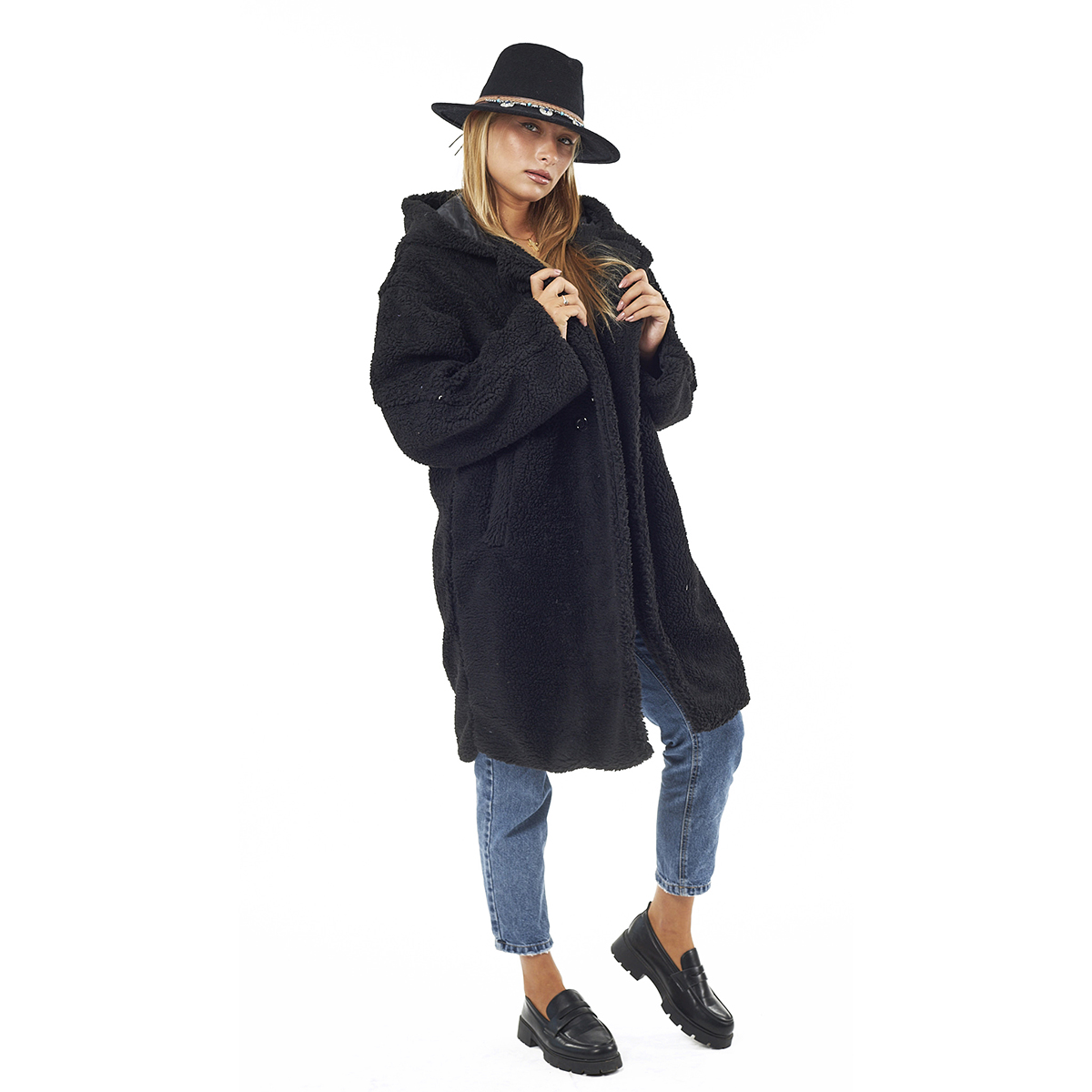 Verde Γυναικείο Γούνινο Παλτό 33-0701 Μαύρο