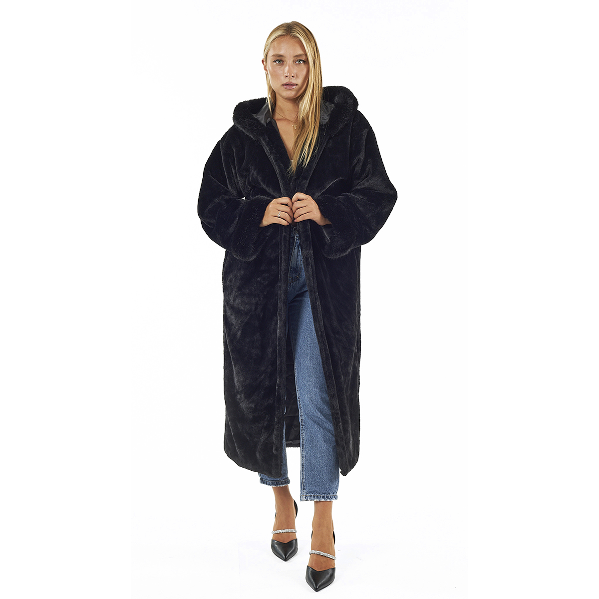 Verde Γυναικείο Γούνινο Παλτό 33-0703 Μαύρο