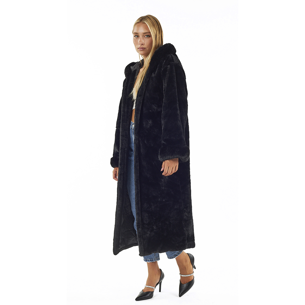 Verde Γυναικείο Γούνινο Παλτό 33-0703 Μαύρο