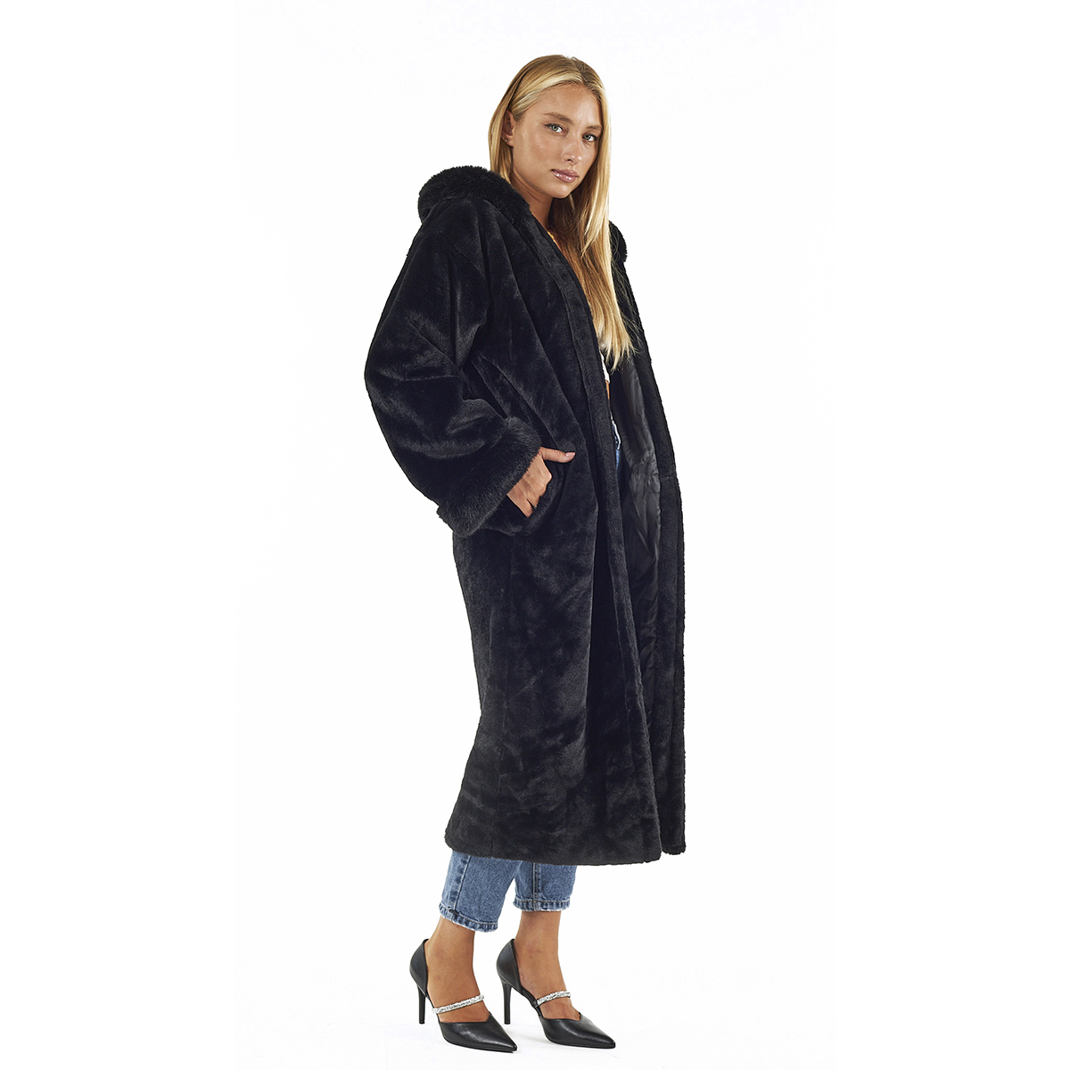 Verde Γυναικείο Γούνινο Παλτό 33-0703 Μαύρο