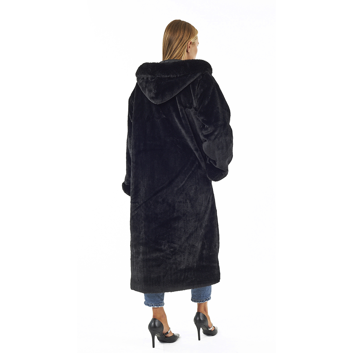 Verde Γυναικείο Γούνινο Παλτό 33-0703 Μαύρο