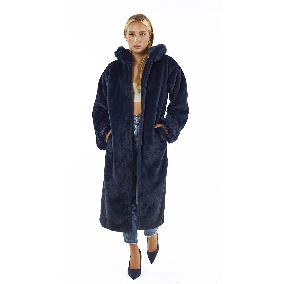 Verde Γυναικείο Γούνινο Παλτό 33-0703 Μπλε