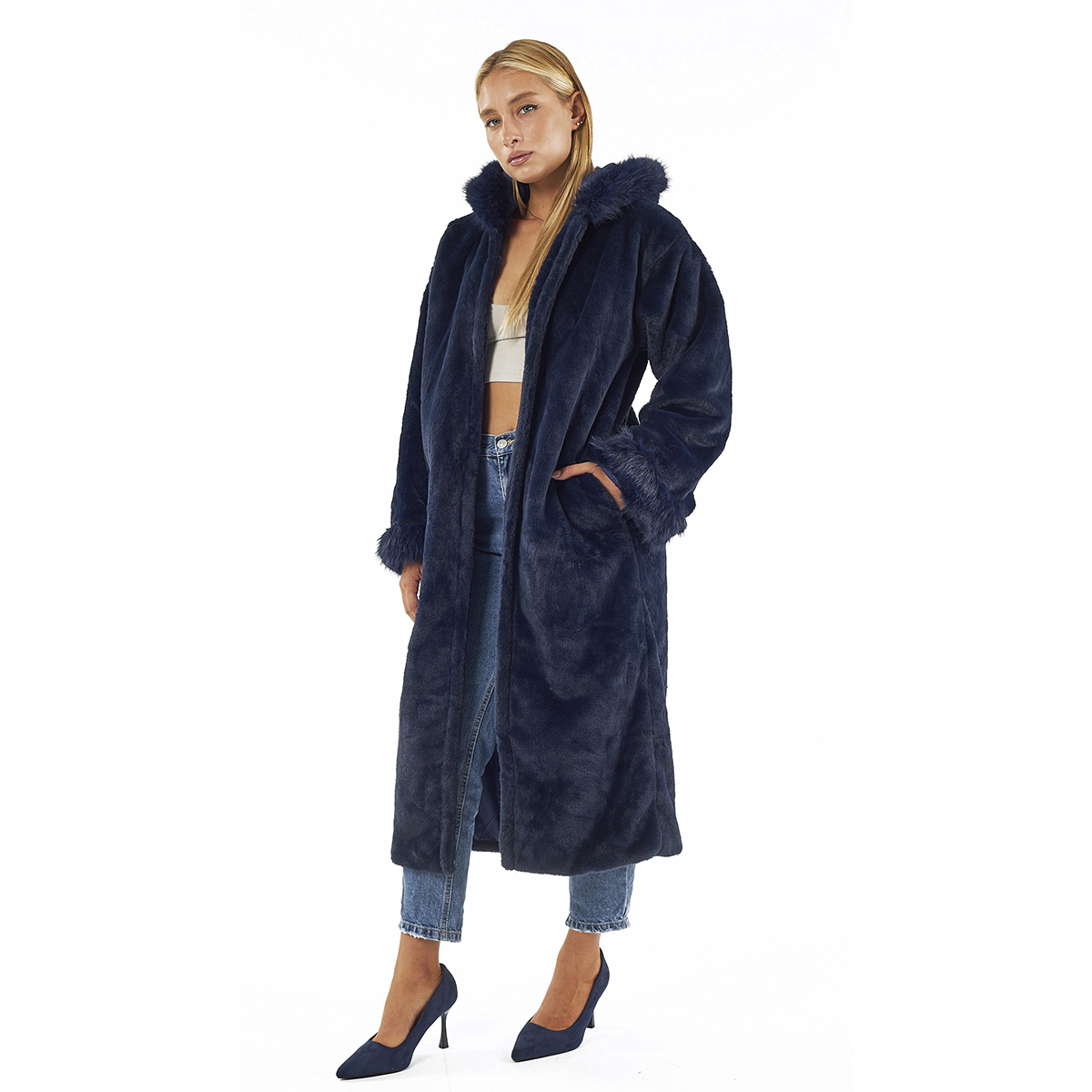 Verde Γυναικείο Γούνινο Παλτό 33-0703 Μπλε Verde Γυναικείο Γούνινο Παλτό 33-0703 Μπλε