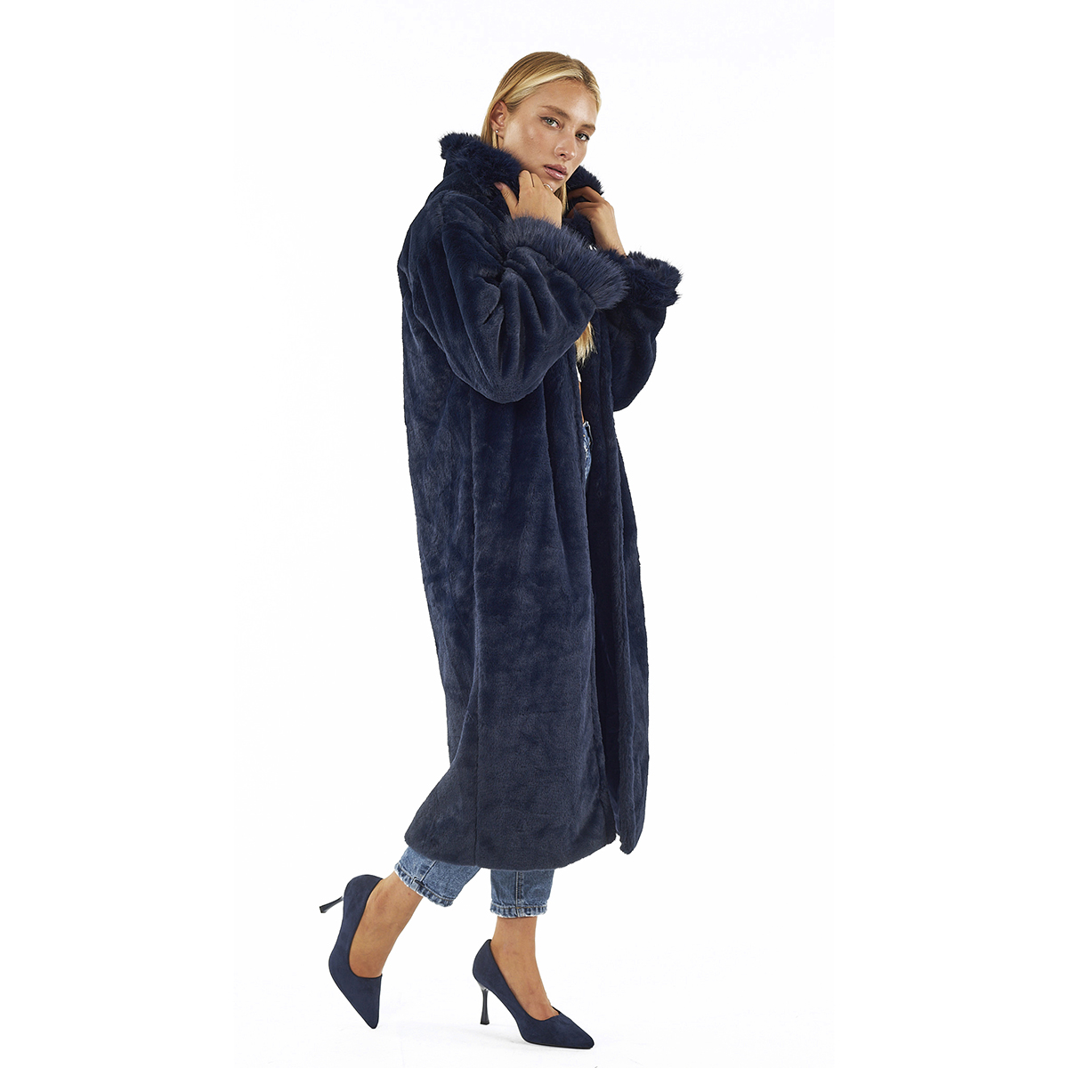 Verde Γυναικείο Γούνινο Παλτό 33-0703 Μπλε