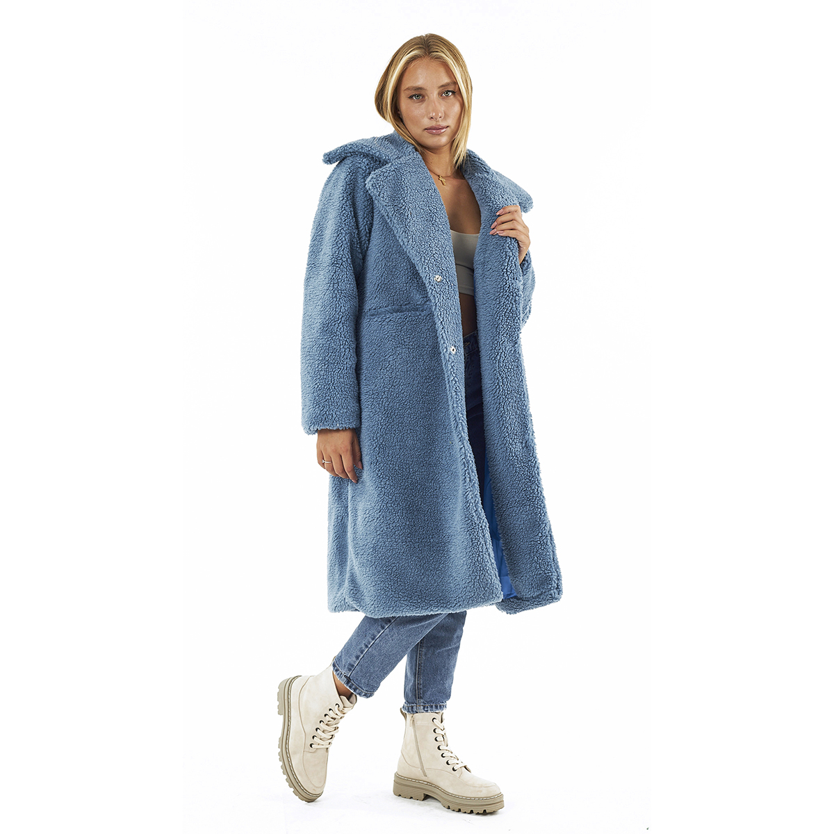 Verde Γυναικείο Γούνινο Παλτό 33-0706 Μπλε