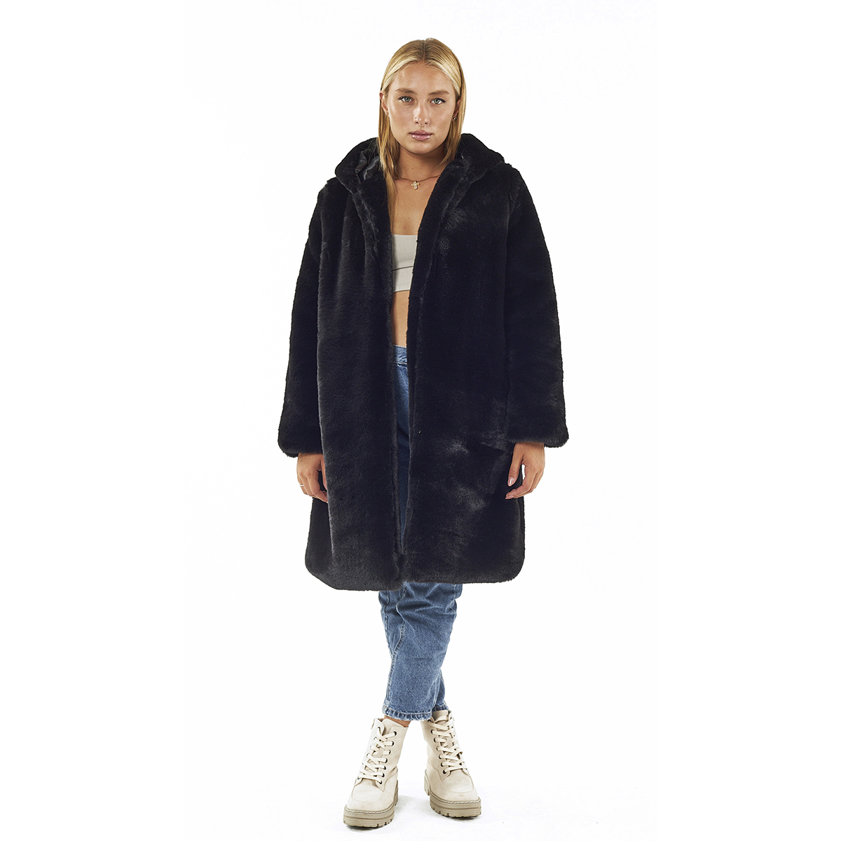 Verde Γυναικείο Γούνινο Παλτό 33-0708 Μαύρο