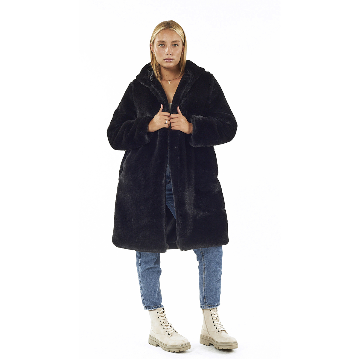 Verde Γυναικείο Γούνινο Παλτό 33-0708 Μαύρο Verde Γυναικείο Γούνινο Παλτό 33-0708 Μαύρο