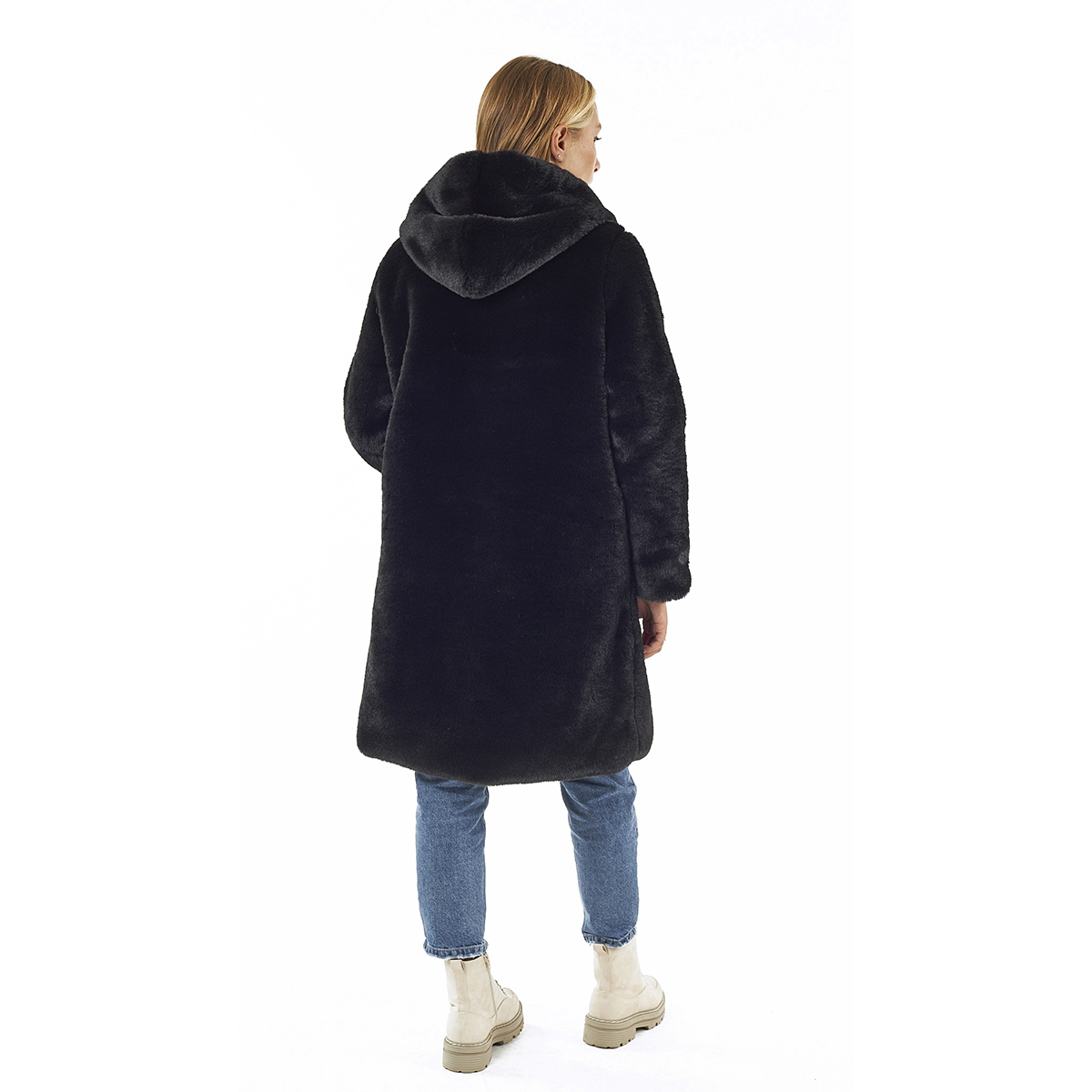 Verde Γυναικείο Γούνινο Παλτό 33-0708 Μαύρο