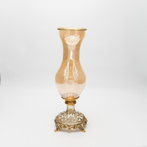 ΒΑΖΟ ΓΥΑΛΙΝΟ ΜΕ ΜΕΤΑΛΛΙΚΑ ΤΕΛΕΙΩΜΑΤΑ ΑΝΤΙΚΕ ΧΡΥΣΟ-ΜΕΛΙ ΓΥΑΛΙ 13x13x36cm