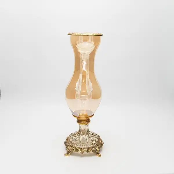 ΒΑΖΟ ΓΥΑΛΙΝΟ ΜΕ ΜΕΤΑΛΛΙΚΑ ΤΕΛΕΙΩΜΑΤΑ ΑΝΤΙΚΕ ΧΡΥΣΟ-ΜΕΛΙ ΓΥΑΛΙ 13x13x36cm