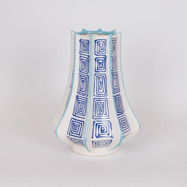 ΒΑΖΟ ΚΕΡΑΜΙΚΟ ΑΣΠΡΟ-ΜΠΛΕ ΜΕ ΓΑΛΑΖΙΕΣ ΓΡΑΜΜΕΣ 23.5×23.5×33.5cm