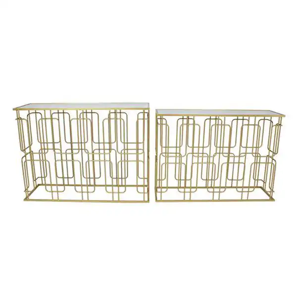 S/2 ΚΟΝΣΟΛΑ ΜΕΤΑΛΛΙΚΗ – ΓΥΑΛΙΝΗ ΧΡΥΣH 107×35.5×79.5cm / 101.5×30.5x74cm