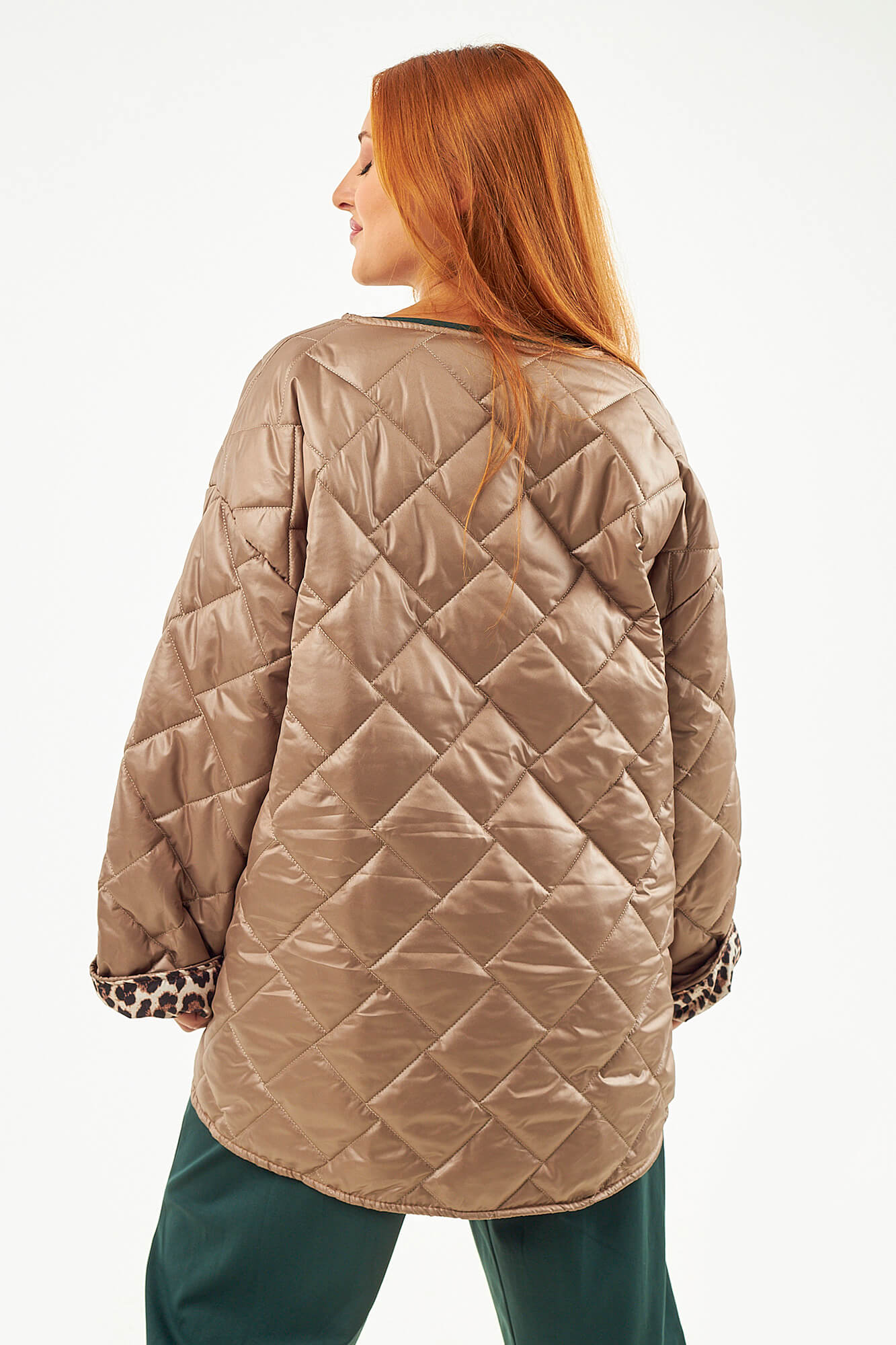 Sequoia Μοντέρνο Γυναικείο Oversize Μπουφάν με Καπιτονέ Σχέδιο και Επένδυση με Λεοπάρ JA-9793 Πούρου