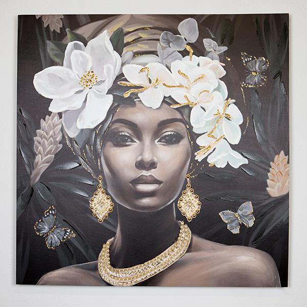 ΠΙΝΑΚΑΣ ΚΑΜΒΑΣ ΓΥΝΑΙΚΑ ΜΕ ΛΟΥΛΟΥΔΙΑ ΜΑΥΡΟΣ – ΛΕΥΚΟΣ – ΓΚΡΙ 100x3x100cm