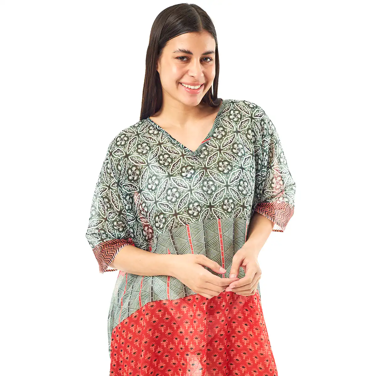 Verde Γυναικείo Καφτάνι 47-0055 Cotton Ινδίας Πολύχρωμο