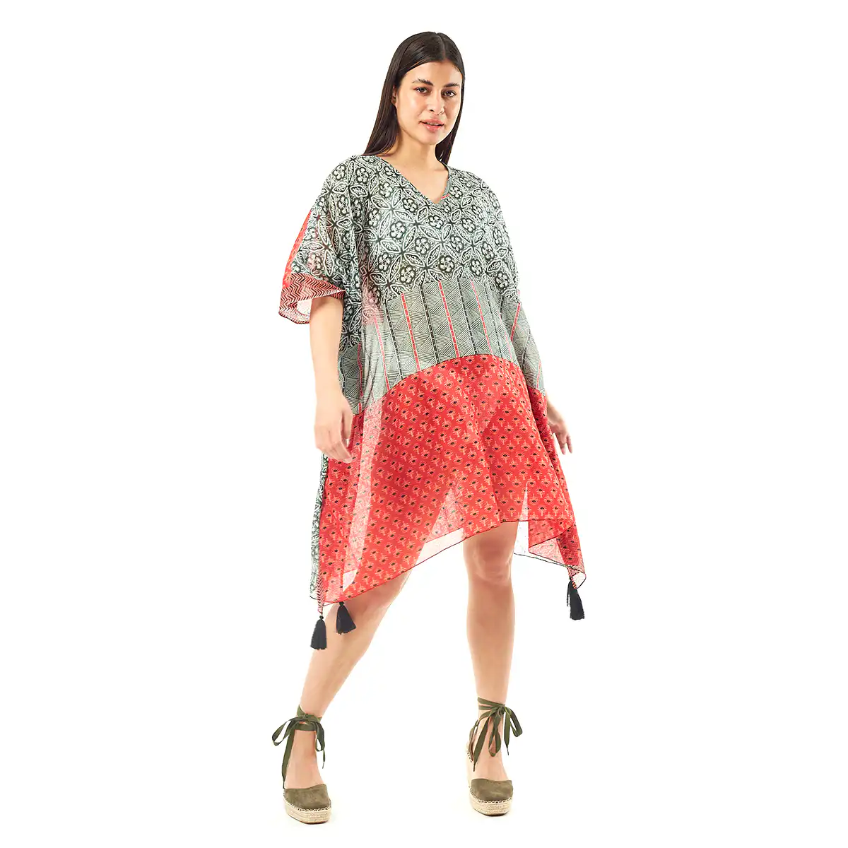 Verde Γυναικείo Καφτάνι 47-0055 Cotton Ινδίας Πολύχρωμο
