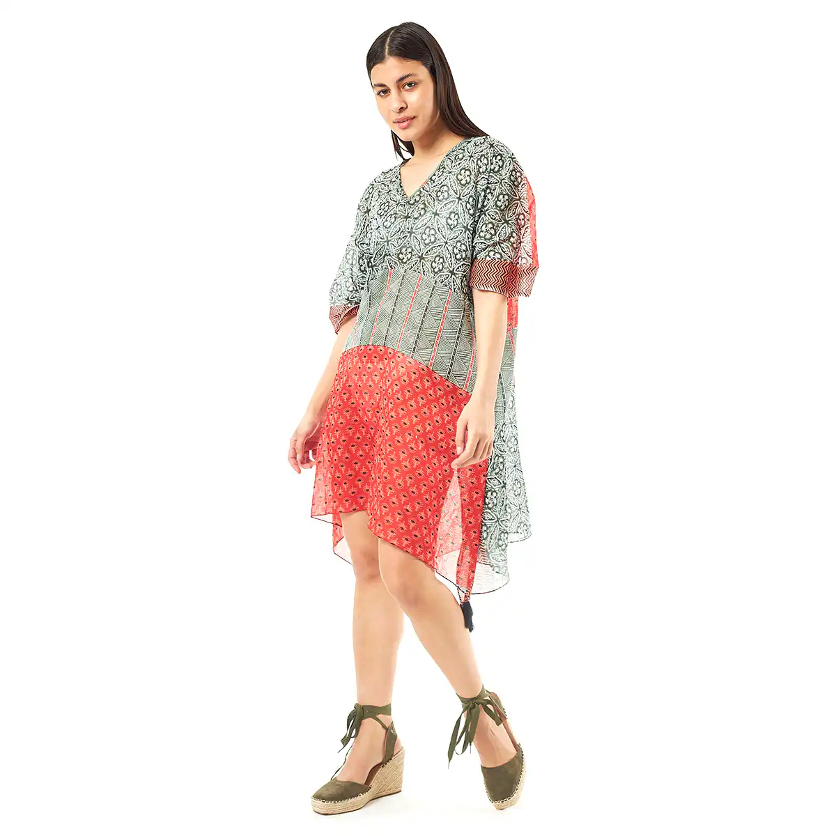 Verde Γυναικείo Καφτάνι 47-0055 Cotton Ινδίας Πολύχρωμο