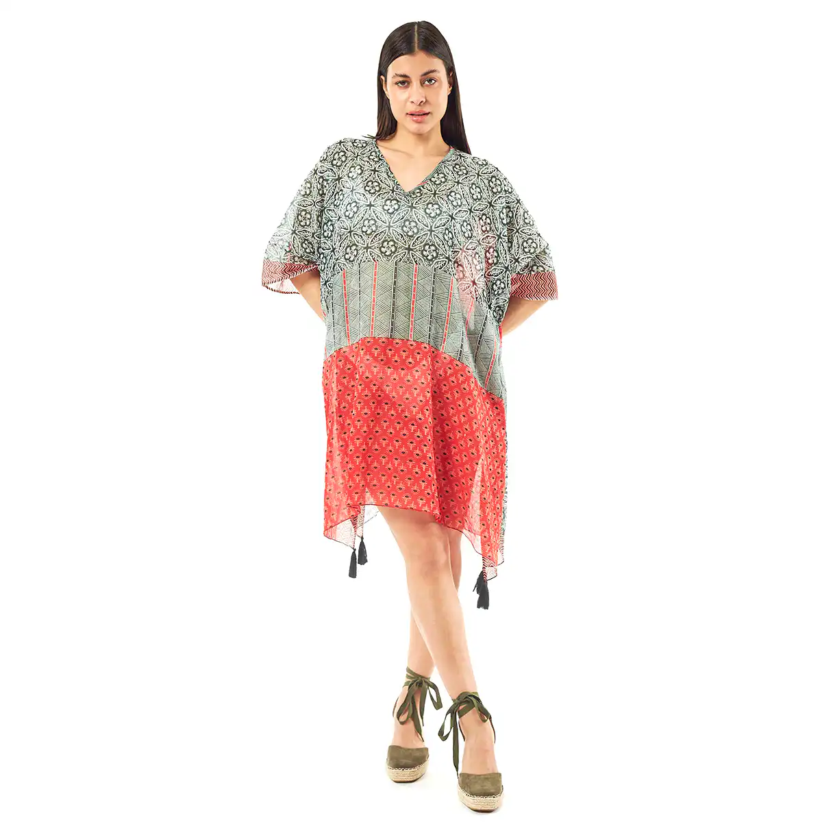 Verde Γυναικείo Καφτάνι 47-0055 Cotton Ινδίας Πολύχρωμο