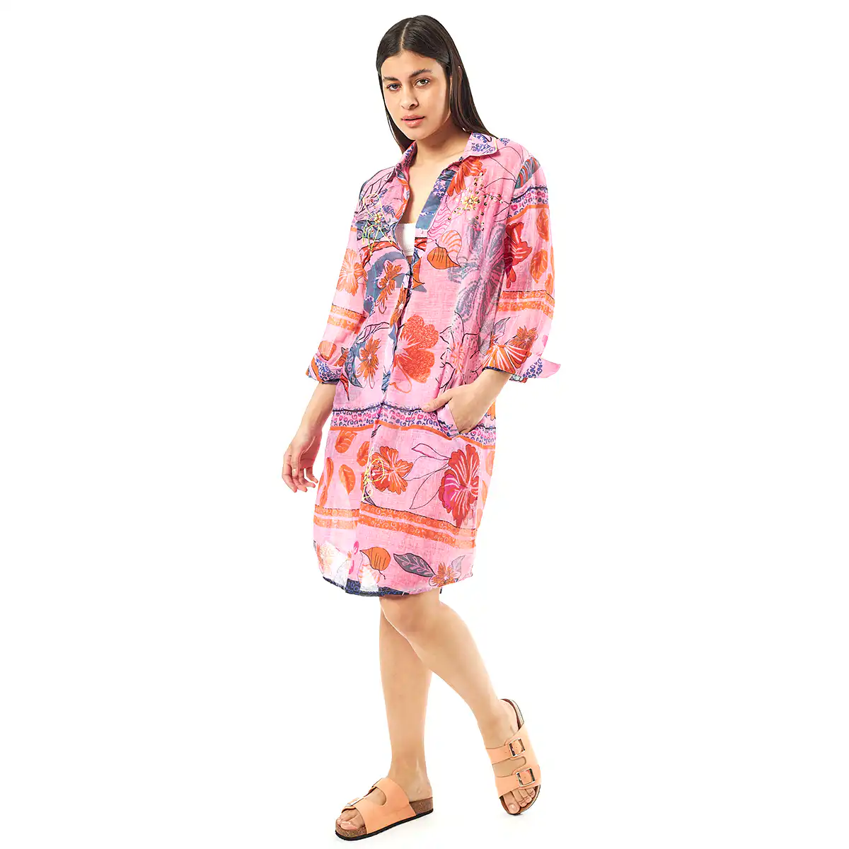 Verde Γυναικείo Καφτάνι 47-0066 Cotton Ινδίας Κοραλί