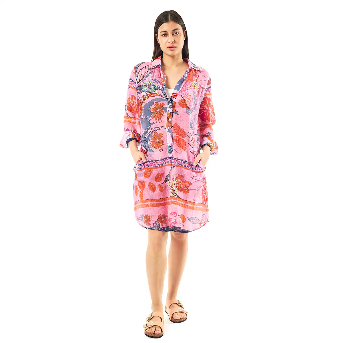 Verde Γυναικείo Καφτάνι 47-0066 Cotton Ινδίας Κοραλί