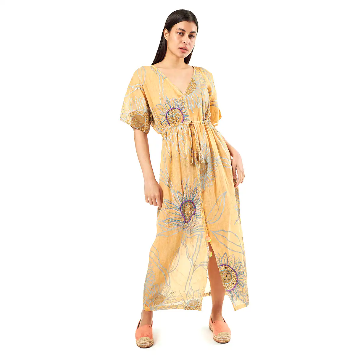 Verde Γυναικείo Καφτάνι 47-0067 Cotton Ινδίας Πολύχρωμο