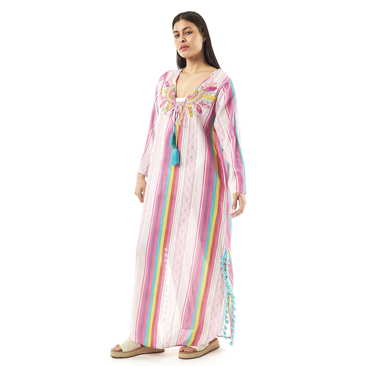 Verde Γυναικείo Καφτάνι 47-0074 Cotton Ινδίας Πολύχρωμο