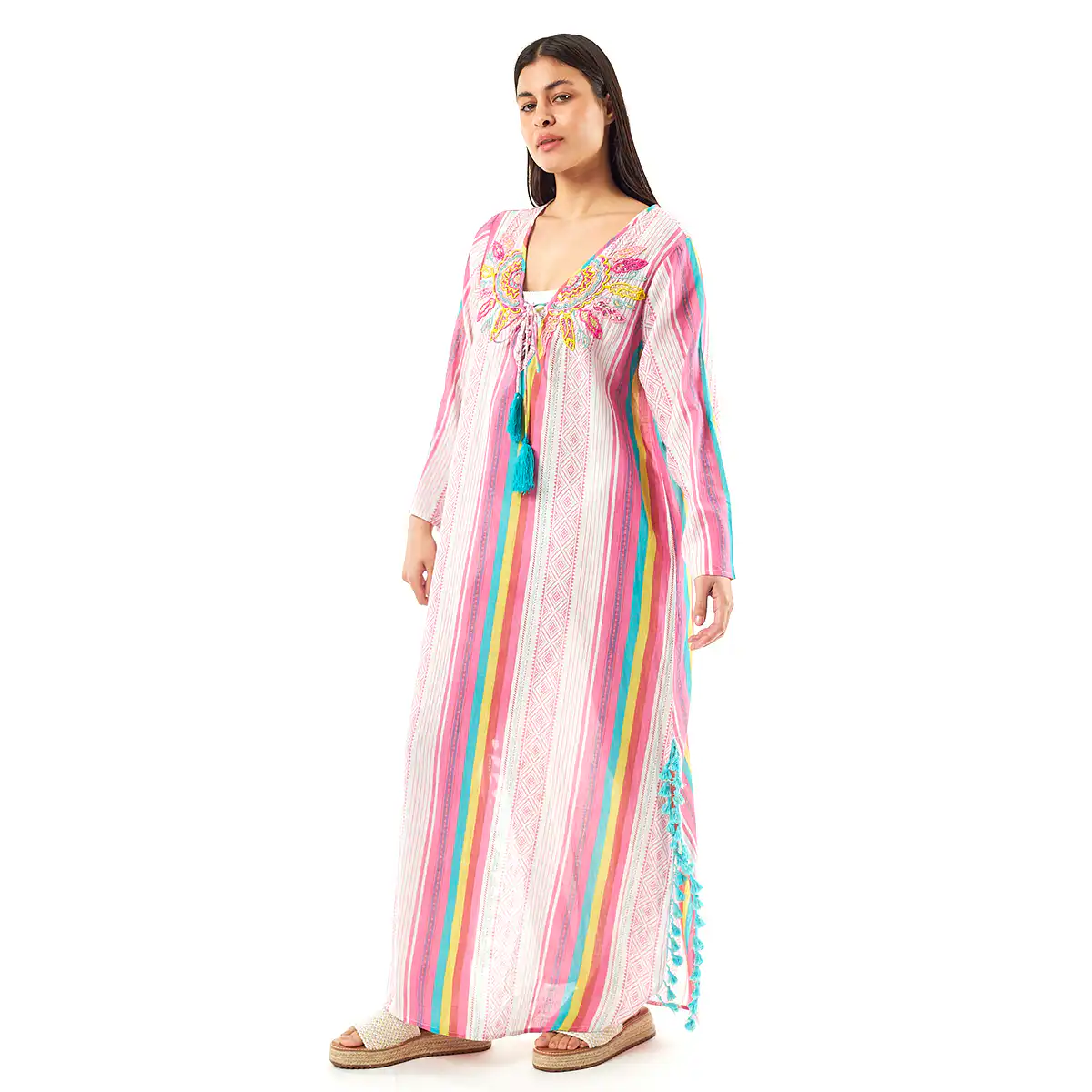 Verde Γυναικείo Καφτάνι 47-0074 Cotton Ινδίας Πολύχρωμο